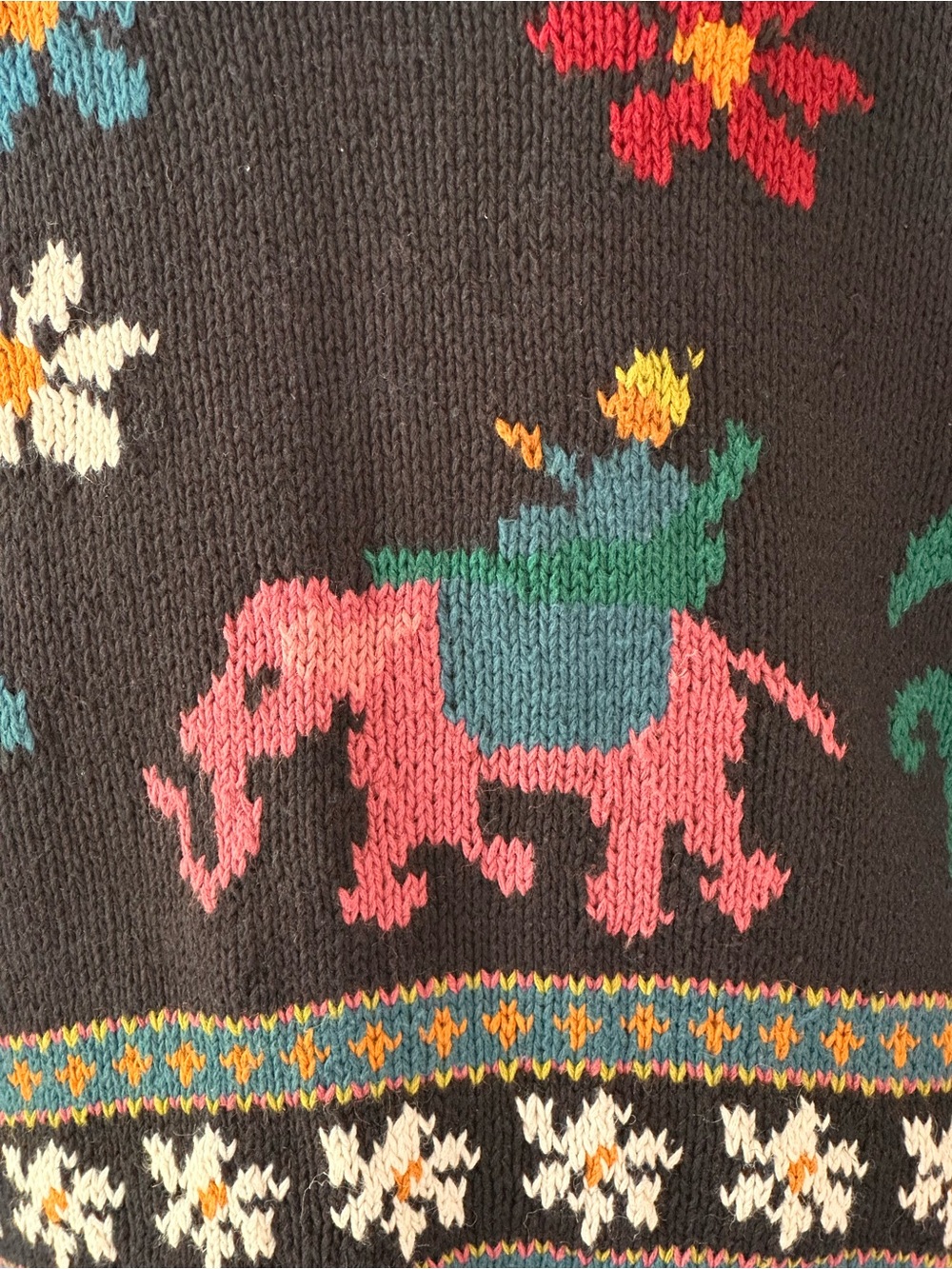 Vintage 80s 90s black Embroidered Cardigan Forenza Rare Elephant Horse Floral - Picture 9 of 9
